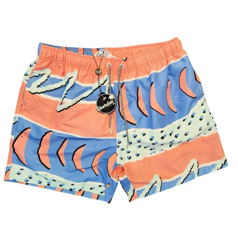 Boardies Apparel Mens Abstract Geometric Swim Trunks Blue Coral Large